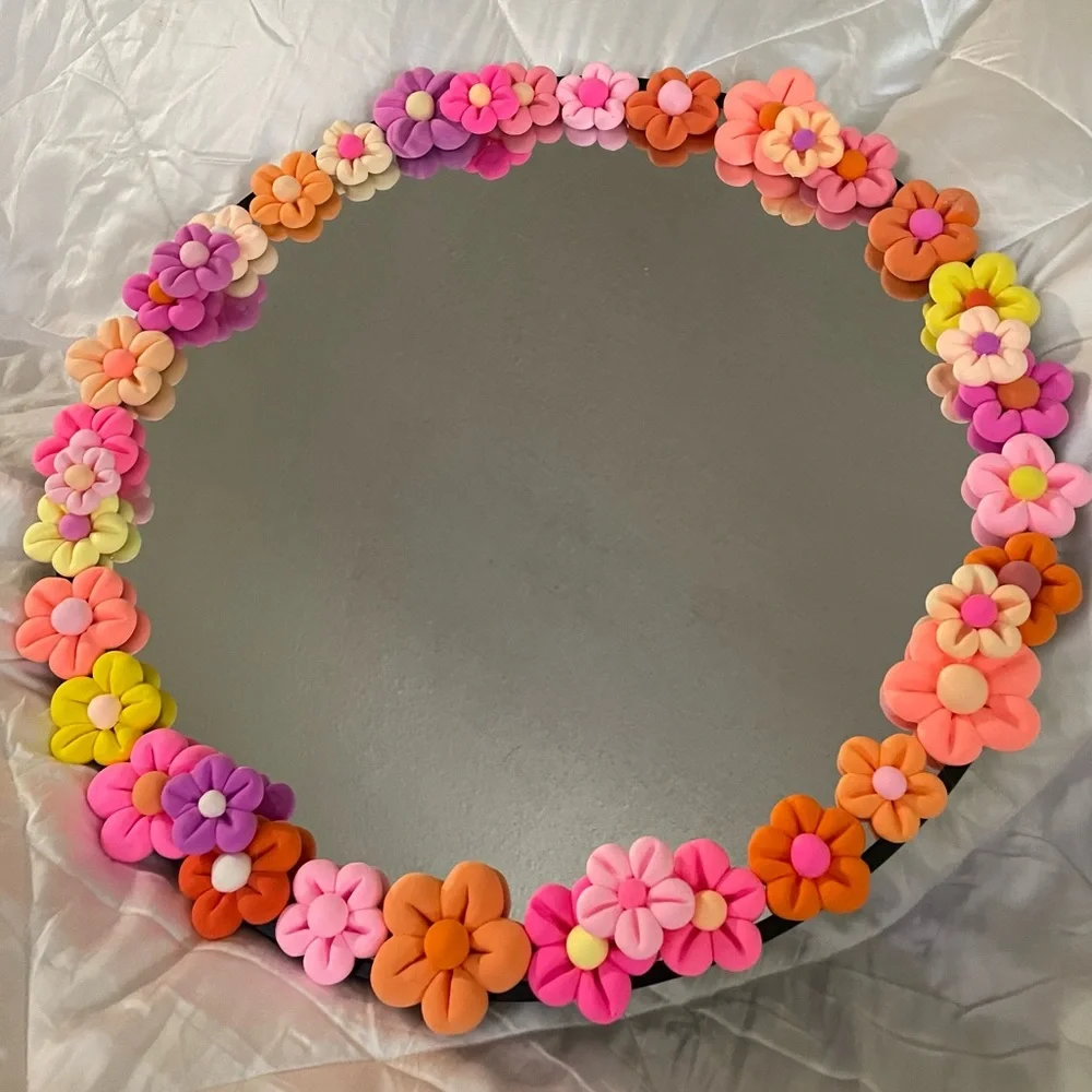 Handmade Clay Flower Mirror | Wall Decor | 20 inch